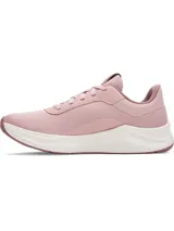 Championes de entrenamiento Under Armour modelo W Aurora 3, color rosado con suela blanca. Diseñados específicamente para mujer, cuentan con parte superior de malla transpirable, detalles superpuestos y suela de goma con tracción multidireccional.