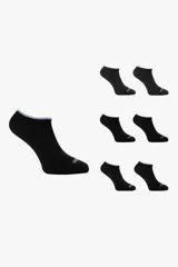 Pack de siete pares de medias cortas invisibles, color negro, con borde elástico en diferentes colores: blanco, gris, azul y rosado.