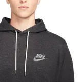 Canguro Nike Essential gris oscuro jaspeado, con capucha ajustable con cordones blancos, bolsillo tipo canguro y logo bordado en blanco en el pecho.