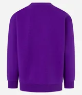 Buzo relaxed de algodón y poliéster color violeta con cuello redondo, puños y bajo acanalados. Estampa frontal con texto en color blanco.