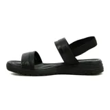 Sandalias de mujer Ramarim de suela baja, color negro, con dos tiras cruzadas en el empeine con textura sutil y tira elástica trasera para ajuste en el talón.