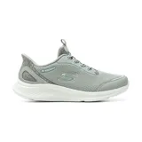 Championes deportivos Skechers Slip-Ins Radiant Path, color gris con detalles en celeste y suela blanca, con diseño sin cordones tradicionales y tecnología Air-Cooled Memory Foam.
