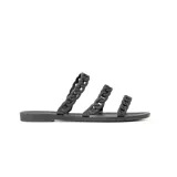 Ojotas negras con tres tiras gruesas con diseño de eslabones.