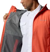 Campera cortaviento impermeable y transpirable Columbia Trailborne 2.5L Shell, plegable y compacta, combinada en color gris y naranja.