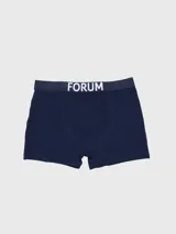 Boxer tipo bóxer de algodón color azul marino, con cintura elástica ancha que lleva el logo de la marca "FORUM" en blanco.