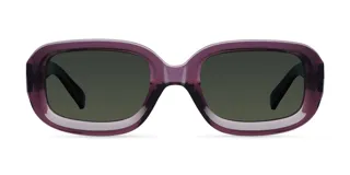 Lentes de sol unisex con armazón violeta y lentes polarizadas negras.