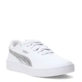 Championes urbanos Puma modelo Court Lally, color blanco con detalle de logo y franja lateral en plateado metalizado. Diseño de caña baja con suela de goma resistente.