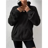 Buzo de polar con textura suave, color beige, con cuello alto y cierre frontal parcial. Diseño de manga larga y calce holgado.