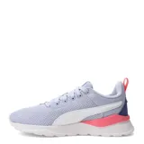 Championes deportivos Puma Anzarun Lite, confeccionados en malla textil azul marino con detalles en rosa y verde agua. Presentan el logo de la marca en el lateral y en la puntera, con suela blanca de espuma EVA.
