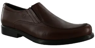 Zapato de vestir marrón con suela negra, sin cordones.