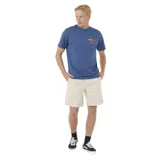 Remera azul de manga corta con cuello redondo y logo Rip Curl estampado en el pecho.