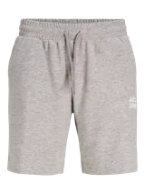 Short de buzo de felpa gris melange, con cintura elástica con cordón de ajuste y bolsillos laterales. Cuenta con el logo estampado en el lateral de la pierna.