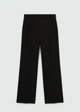 Pantalón de vestir de corte recto y diseño largo, confeccionado en tejido fluido con bolsillos laterales y cierre oculto de botón, gancho y cremallera.