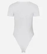 Body de cuello redondo y manga corta, confeccionado en tejido de poliamida con elastano. Presenta un diseño liso y ajustado al cuerpo con cierre en la entrepierna.