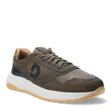 Championes urbanos Democrata modelo Lushio, color verde musgo con detalles en negro y suela blanca con base color tostado. Presentan cierre con cordones y logo de la marca en el lateral.