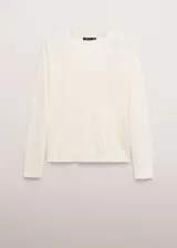 Jersey Lanis de lana 100% en color blanco crudo, de manga larga, cuello redondo y corte recto.