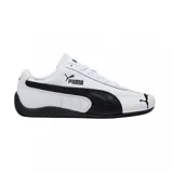 Championes Puma Speedcat LTH de diseño aerodinámico inspirado en el automovilismo. Presentan una base de cuero blanco con la icónica franja lateral de Puma en negro y suela de goma de perfil bajo.