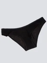 Bombacha tipo bikini Calvin Klein de encaje elástico semitransparente color negro, con cintura de talle medio y cinturilla elástica tonal con el logo de la marca.