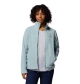 Campera de polar Columbia modelo Fast Trek II, color celeste, con cierre frontal completo, cuello alto, bolsillos laterales con cierre y bolsillo adicional con cierre en la manga izquierda.