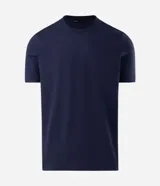 Remera marrón de corte slim, cuello redondo y manga corta, con textura acanalada vertical.