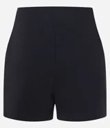 Short corto femenino de bengalina de viscosa certificada, color marrón, con cintura fija y cierre lateral de cremallera.