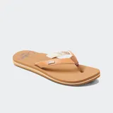 Ojotas Reef Cushion color marrón con base marrón y tiras de cuero sintético color beige y blanco.