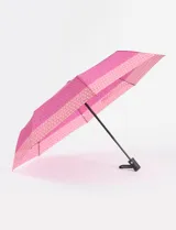 Paraguas plegable automático con funda, color azul marino con lunares color ladrillo.