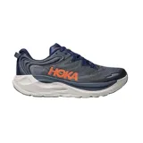 Championes de running Hoka Gaviota 6, color azul oscuro con suela blanca y detalles en naranja.