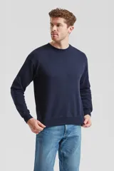 Buzo de cuello redondo y manga larga, con puños y ruedo acanalados. Diseño básico de calce holgado.