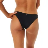 Bottom de bikini negro, corte cheeky y tejido acanalado.