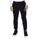 Pantalón de jogging negro con cintura elástica, puños en los tobillos y logo de la marca bordado en blanco en la pierna izquierda.