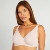 Sujetador color rosa pálido con copas completas, breteles anchos y terminación de puntilla en el escote.