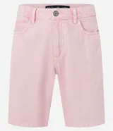 Bermuda de sarga para hombre, corte slim, con cierre de botón y cremallera, bolsillos laterales y traseros.