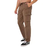 Pantalón cargo Rip Curl de corte relajado, color marrón, con cintura elástica con cordón de ajuste y bolsillos laterales con solapa en las piernas.