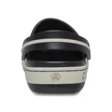 Zueco Crocs modelo Crocband Heritage, color negro con banda lateral en tono crema. Presenta correa de talón pivotante bicolor, diseño con textura pronunciada y detalles de costura, fabricado en espuma Croslite ligera.