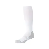 Medias deportivas New Balance Pro Team OTC, largas hasta la rodilla, color blanco con detalles en gris en el talón y la puntera.