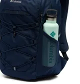 Mochila azul marino Atlas Explorer de 28L, con múltiples compartimentos interiores, bolsillo de red con cierre y espacio acolchado para dispositivos.