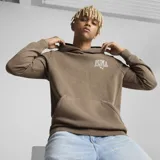 Buzo hoodie Puma CLASS Washed, color marrón topo con efecto lavado. Tiene capucha con cordón ajustable, bolsillo tipo canguro y logo Puma Sports Club estampado en blanco en el pecho.