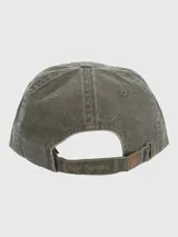 Gorra tipo dad hat de algodón orgánico con efecto lavado en color gris, con bordado frontal de un perro basset hound.