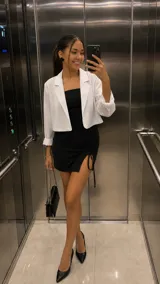 Blazer corto de color blanco con solapas clásicas y mangas largas. Presenta un corte recto y estructura ligera, ideal para un look formal o casual.