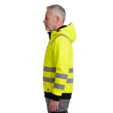 Campera deportiva Diadora Gar M Hv&rain Hoodie de alta visibilidad, color naranja con bandas reflectantes grises, capucha y cierre frontal completo.