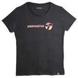 Remera de manga corta Topper color negro con efecto jaspeado. Presenta un estampado frontal con el texto #BEPARTOF y el logo de la marca en un degradado de tonos rosados y amarillos.