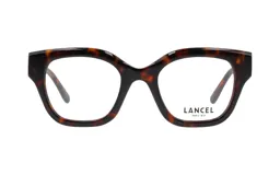 Armazón para lentes recetados Lancel modelo 90059, color carey, de acetato, con forma cuadrada y patillas delgadas.