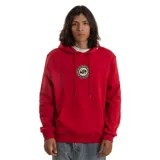 Canguro rojo de hombre marca Quiksilver, con capucha y cordones ajustables, bolsillo tipo canguro y logo estampado en el pecho.