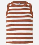 Musculosa corta de cuello redondo con diseño de rayas horizontales en blanco y negro, confeccionada en tejido texturizado con elasticidad.