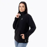 Buzo polar de microfleece con cuello alto y apertura frontal media con botones a presión metálicos. Presenta tapeta y detalles en nylon, con puños y cuello elásticos para mayor ajuste.