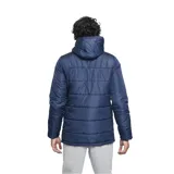 Campera tipo parka Umbro, color azul marino, con diseño acolchado, capucha integrada, cierre frontal completo y logo de la marca estampado en el pecho.