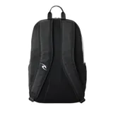 Mochila Rip Curl modelo Ozone 30L School, color negro con detalles degradados en tonos rosados y verdosos, de poliéster reciclado. Cuenta con compartimento principal amplio, bolsillo frontal con cierre, bolsillos laterales porta botellas y el logo de la marca estampado en el frente.