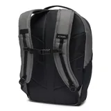 Mochila Columbia de 26 litros, color gris con detalles en negro. Cuenta con dos compartimentos principales, funda acolchada para laptop de hasta 15 pulgadas, funda para tablet, bolsillos laterales para botellas de agua y correas de hombro acolchadas.