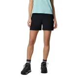 Short negro de tiro medio para mujer, de la marca Columbia, confeccionado con tejido elástico con tecnología repelente al agua y a las manchas, ideal para actividades al aire libre y trail.